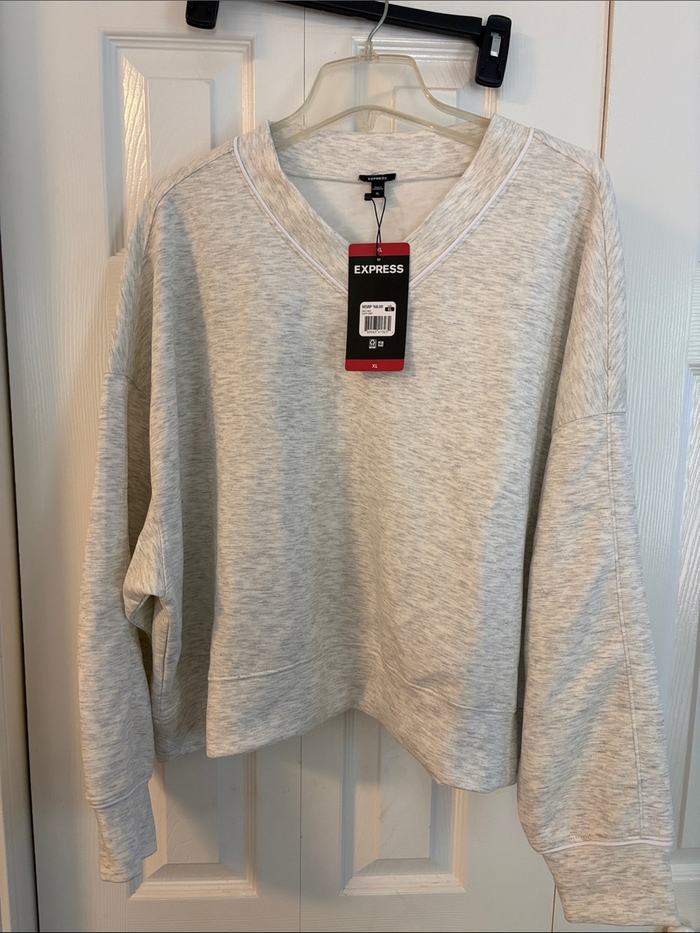 625 Express Heather Gray V-Neck Cropped Sweatshirt